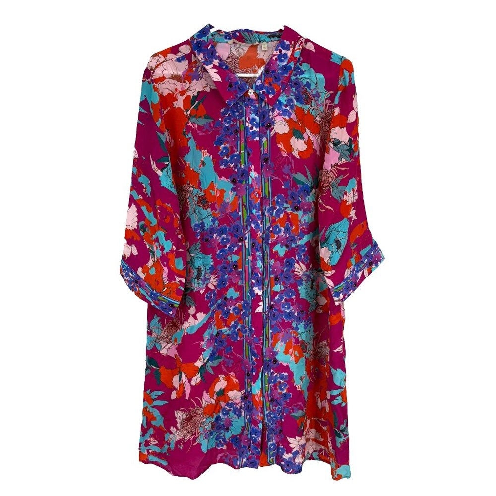 Soft Surroundings Women 1X Garden Path Shirt Dress Knee Length Colorful Floral